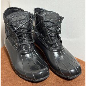 Sperry Women's Saltwater Nylon Quilt Black Plaid Lined Duck Boots Size 8.5